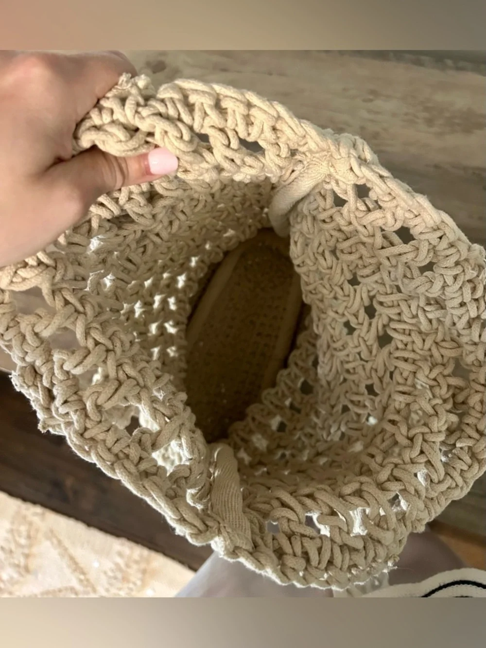 J.Crew Macrame Tote Bag Boho Woven Market Beach Bag Natural Cotton One Size